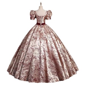 Evening Gown Ball Gown Floral Print Square Collar Claret Polyester Reunion Party Dress - Product Image 5