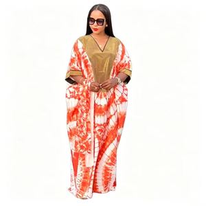 Abito Lungo <span class=keywords><strong>Etnico</strong></span> Africano Dashiki 2026 per Donne, Stampa Etnica, Orlo Svasato, Scollo a V, Manica Corta, Elegante <span class=keywords><strong>Vestito</strong></span> da Donna - Product Image 2
