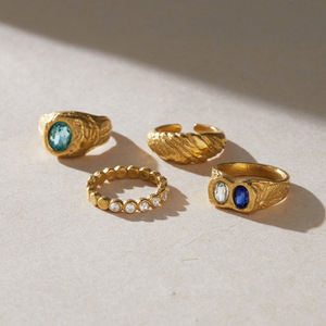Bague de fiançailles vintage en or 10K avec saphir, sertie clos, ovale, pierre naturelle, plaqué or 18K, empilable, pour femme - Product Image 6