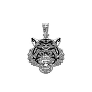 Collier pendentif Hip Hop en alliage doré avec micro-pavé CZ, feuille d'érable ronde et tête <span class=keywords><strong>de</strong></span> tigre, chaîne requin, bijoux <span class=keywords><strong>de</strong></span> mode urbaine pour rappeurs - Product Image 5