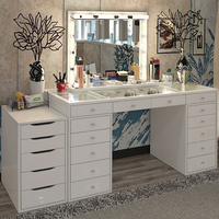 Coiffeuse Miroir de Comptoir en Verre Personnalisée pour Boutique Nuptiale avec Lumière et Tiroirs Grande Capacité pour Chambre