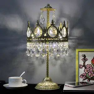 Candeeiro de mesa de cristal criativo de ferro para quarto, candeeiro de mesa retrô europeu decorativo para mesa
