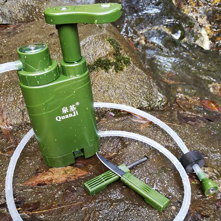 Bomba de água para mochilão de emergência, outra bomba purificadora de água para acampamento e caminhada