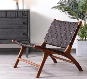 Silla de Exterior de Mediados de Siglo, Madera de Roble, Fresno y Teca, Cuero Curtido Vegetal, Tejida, Diseño Danés, Silla de Salón Vintage - Product Image 3