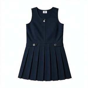 Robe d'uniforme scolaire pour filles, bleu marine, sans manches, avec fermeture éclair avant et poches - Product Image 3