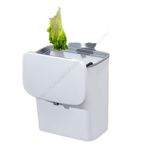 Corbeille à déchets murale en gros, panier de recyclage suspendu avec couvercle, en plastique, pour cuisine, sacs et emballages, écologique, blanc/gris - Product Image 5