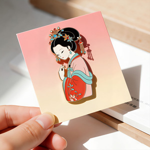 Traditional Chinese Lady Metal Pin Gold Plated Hard Enamel Zinc Alloy Irregular Shape Art Collectible - Product Image 2