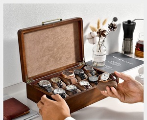 Özel high-end vintage kazınmış pu deri ahşap saat saklama kutusu adam 24 yuvaları izle organizatör durumda üreticisi - Product Image 3