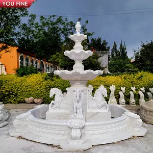 屋外の庭の装飾アンティーク石彫刻白い大理石の馬の噴水価格