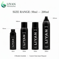 Flacon vide pour spray fixateur LIYAN LYH010 65ml 100ml 150ml 200ml, pompe à brume fine, noir mat, forme cylindrique, plastique PET, cosmétique