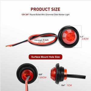 En stock étanche 12V 3LED 3/4 "rond rouge ambre LED feu de position latéral pour remorque de camion, avec 3 fils de configuration, fonction haute basse - Product Image 2