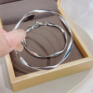 E3425 925 Silver <b>Hoop</b> <b>Earrings</b> Minimalist Design Everyday Wear Unisex Champagne White <b>Fine</b> Jewelry - Product Image 3