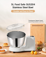 Mélangeur de farine électrique en acier inoxydable 5L pour la cuisine Mini batteur alimentaire à usage domestique avec bol à mélanger et crochet pour la pâte
