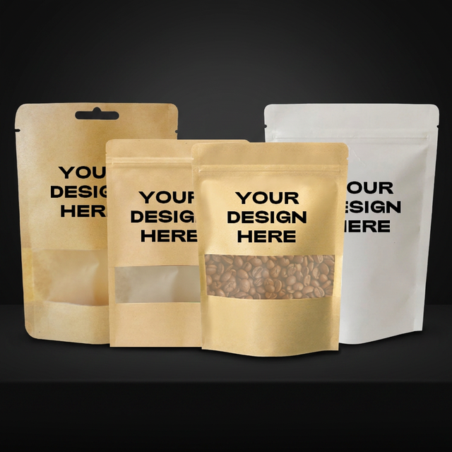 Custom Printing Packaging Stand up Pouch Bags Display Window Kraft Paper Zipper Stand up Bag With Logo for Food Snack