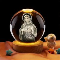 Décoration d'intérieur, boule de cristal gravée au laser 3D, lumière de nuit religieuse, cadeaux parfaits pour la mère, le père, le bébé, les amis