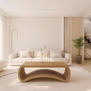 ML-CF06 Mesa de Centro de Madera Sólida Curva Moderna de Diseño Minimalista, Ecológica, con Almacenamiento, Color Personalizable, Muebles para Sala de Estar - Product Image 1