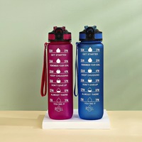 Botella de agua deportiva grande, ecológica, libre de BPA, con marcador de tiempo, tipo pajita y asa de agarre, para gimnasio y fitness.