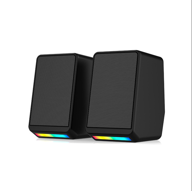 Glowing Plastic RGB Speaker Desktop Laptop Computer Desk Home Audio Subwoofer Wired External Playback Small