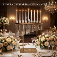 Support en métal doré unique avec cristal suspendu, porte-bougie à 9 bougies, centre de table de mariage