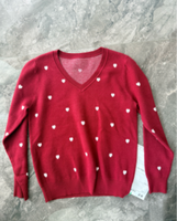 Pull-over à manches longues et col en V pour femme, motif à pois, jacquard, automne