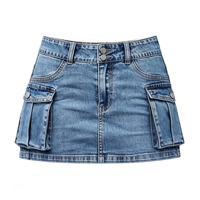 Mini-jupe en jean ajustée taille basse pour femme, très extensible, avec poches, style arcade et streetwear old school
