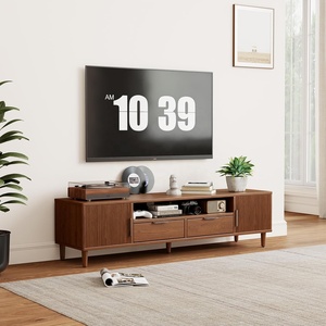Meuble <span class=keywords><strong>TV</strong></span> autoportant de style Mid-Century Modern à profil bas cannelé avec 2 armoires, tiroirs et étagère, pour salon, référence DSG052 (Stock US) - Product Image 5