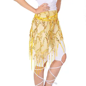 Sexy <span class=keywords><strong>Belly</strong></span> <span class=keywords><strong>Dance</strong></span> Colorido Lantejoula Triângulo <span class=keywords><strong>Hip</strong></span> Cachecol Mulheres Sheer See-through Sheer Mesh Franja Envoltório Saia Dança Cinto Acessórios - Product Image 6