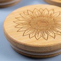 Couvercle en bambou durable avec logo personnalisé et trou pour paille, disque en bois gravé, bouchon hermétique en silicone pour tasses en verre