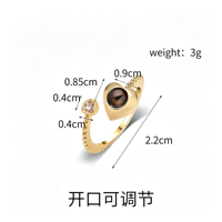 Bague de projection photo cachée « Je t'aime » en 100 langues, double cœur entrecroisé, ouverte, dorée, réglable, cadeau pour elle