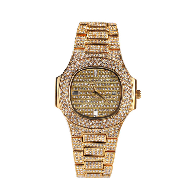 GZYS JEWELRY Wholesale Luxury Men Iced Out Hip Hop Jewelry Watch Full CZ Bling Crystal Gold Diamond Quartz Watches