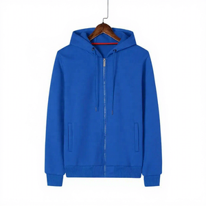 Men's Hooded Zip-Up Sweatshirt Solid Color Casual Knitted Regular Fit Winter Blue Long Sleeve Pocket Design Embroidered French - Product Image 2