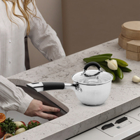 Ensemble d'ustensiles de cuisine en acier inoxydable durable personnalisé, surface polie miroir, compatible induction, couvercle en verre, métal durable