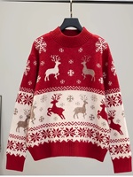 Pull de Noël pour femmes, motif renne et flocon de neige, jacquard, col montant, manches longues, tricoté, sur mesure, OEM, ODM, fabricant en gros