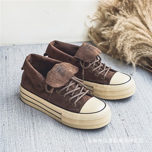 Bottes tendance mi-mollet à talon épais en cuir véritable - Fermeture à lacets, imperméables et respirantes pour hommes et femmes - Product Image 1
