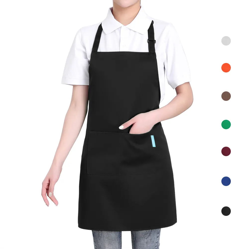6pk CHEFLUX Black Chef Bib Apron for Restaurant 33 x 28 in Adjustable Commercial Cooking Aprons for Women with 3 Pockets BBQ Chefs Butcher Unisex 39 inch tie Bulk Kitchen Adult Aprons for Men 