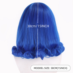 Peluca de cosplay de anime, cabello corto con rizos invertidos azules, resistente a altas temperaturas, sin encaje - Product Image 2