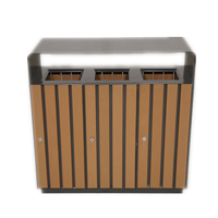Poubelle de recyclage en bois 3-en-1 pour aménagement urbain commercial, bac à déchets extérieur pour parc, conteneur public de déchets