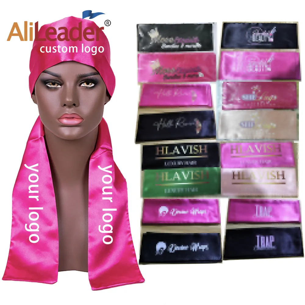 Custom Logo Silk Satin Head Band Edge Scarves Hair Band Edge Wrap Headband Soft Edge Laying Scarf For Lace Frontal Wigs