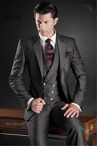 Dunkelgraue Herren anzüge Slim Fit Hochzeits anzüge Bräutigam Smoking Groom smen Abend anzug Jacke Hosen Westen - Product Image 2