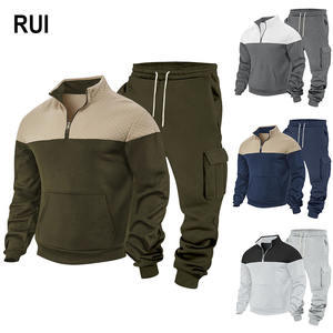 Ensemble de survêtement essentiel pour homme RUIQUWIN avec logo personnalisé, sweat-shirt à demi-zip, pantalon cargo décontracté, vêtements de sport respirants pour tous les jours - Product Image 1