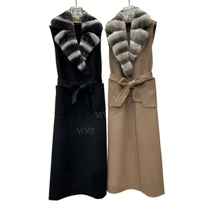 Cappotto ViVi7 <span class=keywords><strong>in</strong></span> Vera Pelliccia di <span class=keywords><strong>Visone</strong></span>, Colletto 100% Lana, Senza Maniche, con Cintura e Tasche, Chiusura con Bottoni a Pressione, per Donna Elegante da Ufficio - Product Image 6