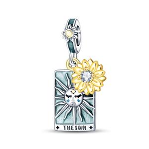 Pendentif en forme de cœur en alliage plaqué argent avec perles de Tarot Soleil pour femmes et enfants, perles Panjia, zircon, ornements de bricolage, <span class=keywords><strong>breloque</strong></span> - Product Image 5