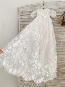Manches courtes <span class=keywords><strong>blanc</strong></span> ivoire dentelle robe de baptême longue robe de baptême robe bébé fille robe de baptême tenue de baptême - Product Image 4