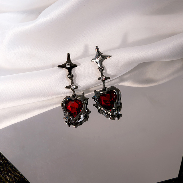 Gothic Heart Cross Star Pendant Earrings Zircon Love Dangle Earring Gothic Irregular Aesthetic Tassel Earrings Brinco Feminino