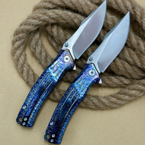 Couteau pliant de chasse Lightning, lame droite à bord dentelé, manche en alliage de titane TC4 de qualité industrielle durable, <span class=keywords><strong>acier</strong></span> <span class=keywords><strong>14C28N</strong></span>, OEM - Product Image 3