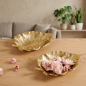 Assiette décorative en forme de feuille dorée, en métal fait main, style glamour, pour centre de table de mariage - Product Image 5