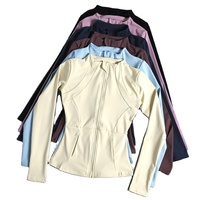 Veste de sport personnalisée pour femme, hiver, manches longues, col montant, fermeture éclair, coupe-vent, respirante, ajustée, pour gym, yoga, course à pied et fitness