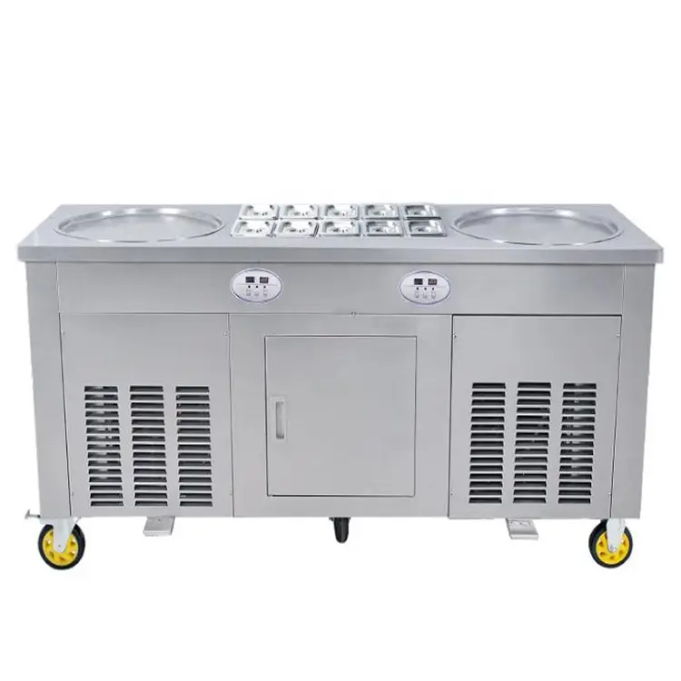 Kızartma çift tava kızarmış dondurma rulo makinesi elektrikli tepsi soğuk masa dondurulmuş dondurma ekipmanları