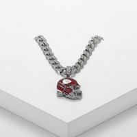 PD3178 Collier pour homme en alliage de zinc, style hip-hop européen et américain, avec chaîne cubaine entièrement ornée de strass rouges et pendentif casque de chef