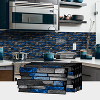 Autocollant mural 3D en gel gaufré Smano Blue Stone Tile, panneau mural auto-adhésif, imperméable, pour crédence de cuisine, vente en gros